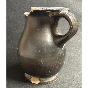 Archaeology Olpe With Black Varnish 3rd-2nd Century Bc Roman Italy Small Ointment Pitcher Archeo 