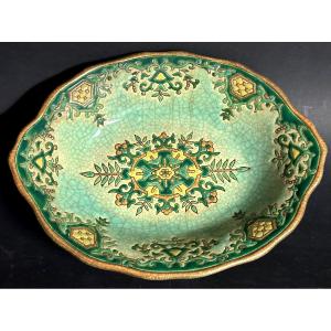 Longwy Basket Bowl Chevallier Decor Chevreuse Model Green And Gold Longwy Enamels 