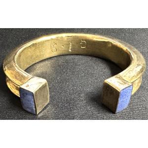 Goudji 1941 Rare Open Bracelet In Silver Gilt And Lapis Lazuli Signed /1