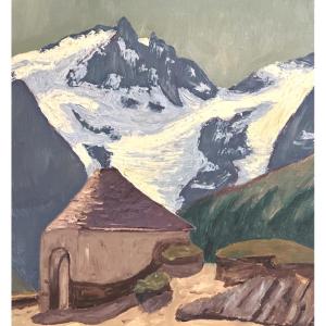 Lucien Quenard 1902- 1995 Oil La Grave Meije And The Oratory Of Chazelet Glacier Oisans Alpes 
