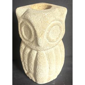 Albert Tormos XXth Owl Vase Signed In Luberon Limestone