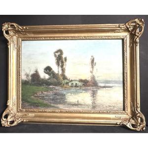 Pierre Jacques Pelletier 1869-1931 Fisherman's House At Sunset Oil 