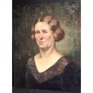 Henri Fontaine 1887- Lyon Oil Painting Female Portrait, 1933