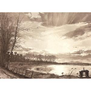 Joanny Drevet 1889-1969 Large Etching In Dombes 1938 Bresse Ain Bugey 01