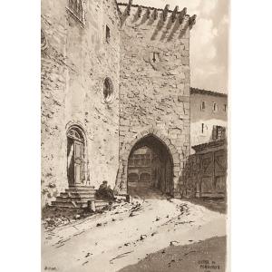 Joanny Drevet 1889-1969 Large Etching Entrance To Pérouges Ain Rhône-alpes Lyon