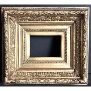 Antique 19th-century Frame For A 9.5 X 10.7 Cm Image, Made Of Wood And Gilded Stucco, Barbizon Style. Very Good Condition.