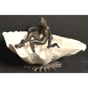 1940s Bronze And Shell Trinket Tray 