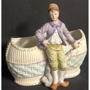 Large Bisque Porcelain Trinket Dish, Circa 1900, Depicting A Young Dutch Fisherman 