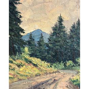 Lucien Quenard 1902-1995 Oil On Canvas Route De Chamrousse Belledonne Alps Mountain Uriage Grenoble