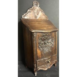 19th Century Louis XV Style Salt Box With Lid And Drawer, Folk Art Kitchen 