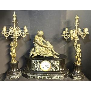 James Pradier And Susse Important 19th Century Gilt Bronze And Marble Fireplace Set 