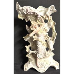Biscuit Porcelain Vase, 1900. Young Elegant Woman