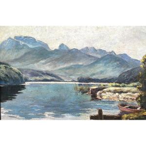 Paul Jouvet 1892-1981 Large Oil Painting Lake Annecy St Jorioz La Tournette  Haute Savoie Alps 
