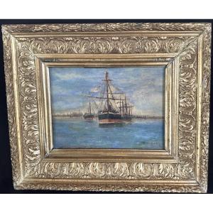 Dancourt 19th Century Oil Painting Sailing Ships Dlg By Galien Laloue 