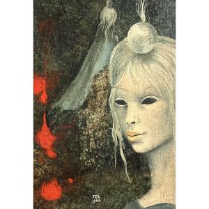Tes Mme Mouton XXth Belgian Dreamlike Work With Oil Highlights From 1964