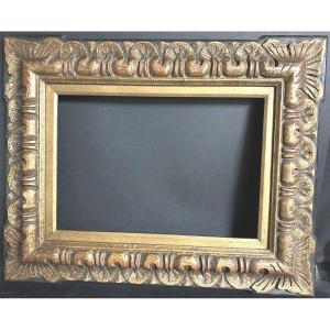 Antique 6p Frame For 41x28cm, Polychrome Carved Wood, Louis XIV Style, Early 20th Century
