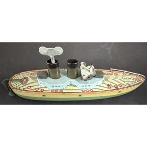 Cka Mechanical German Gunboat Toy With Lithographed And Painted Tin Key /4