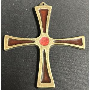 Elie Pellegrin Chamonix 1914-2001 Bronze And Enamel Cross Signed Alpes Mountain Guides