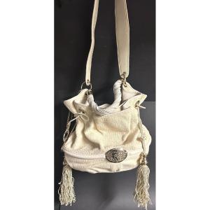 Vintage Lancel Brigitte Bardot Bb Signed Bag With Alcantara Shoulder Strap And Handle And Gingham Lining