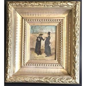 Ernest Marie Crosnier 1832-1885 Oil Painting Of A Priest And Notable Figure, After Leo Herrmann, 19th Century. Very Good Condition. 