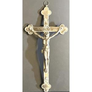 Antique Silver-plated Metal Crucifix, 24.5 Cm, Christ
