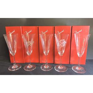 Baccarat Mumm 5 Crystal Champagne Flutes With Box, Perfect Condition 
