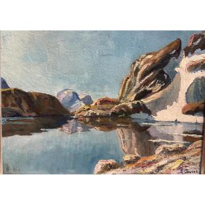 Paul Jouvet 1892-1981 Oil Painting Lake Eychauda Hautes-alpes Mountain écrins Massif 