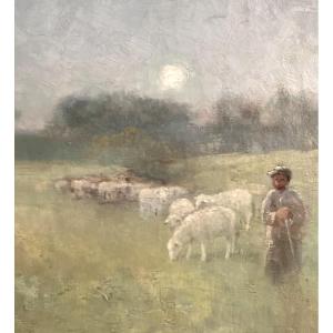 Anton Mauve 1838-1888 Netherlands Large Oil Painting Shepherdess And Sheep At Sunrise Van Gogh