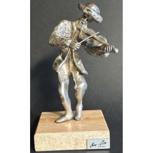Large Silver Sculpture Ben Zion 925/1000 Standing Violinist Judaica Israel 15.6cm /5