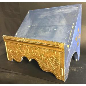 Charming Late 19th-century Blue Tabletop Lectern In Solid Wood