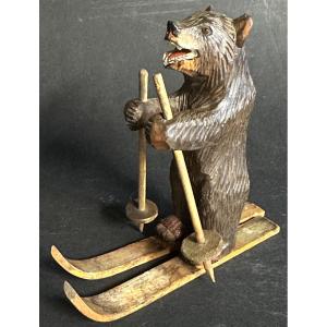 Rare Skiing Bear Sculpture, Black Forest, Brienz, Switzerland