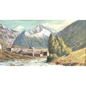 Lucien Quenard 1902-1995 Large Oil Painting, Route De La Bérarde, Les écrins, Le Veneon, Oisans, Alps
