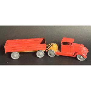 Rare Red Lithographed Tinplate Tractor Truck And Trailer, Citroën Toy /20