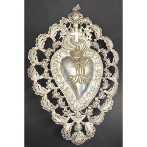 Very Large 37cm Silver Heart-shaped Angel Ex-voto Unhallmarked Valentine's Day Love Ex-voto