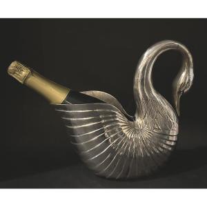 Elegant Cygnus Champagne Bucket/cooler/bottle Holder In Nickel-plated Metal 