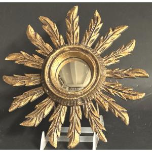 Witch's Sun Mirror 27.5 Cm In Curved And Distorting Gilded Wood Curiosity