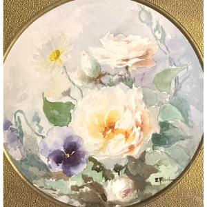 Ernest Filliard 1868-1933 Chambery Floral Composition Roses Pansies Daisies