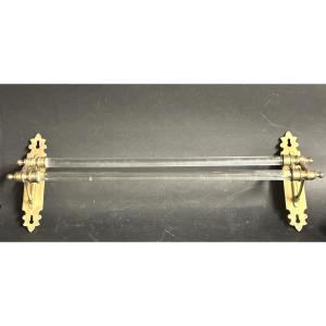 1900 Towel Rack In Brass And Glass Tubes Signed H*b Paris In Very Good Condition.