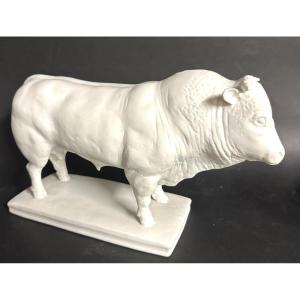 Important Art Deco Ox Signed C. Couty In Porcelain Cookie Collection Agriculture