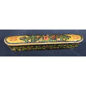 19th Century Qajar Papier-mâché Pencil Box Persian Qalamdan Kadjar Birds And Flowers
