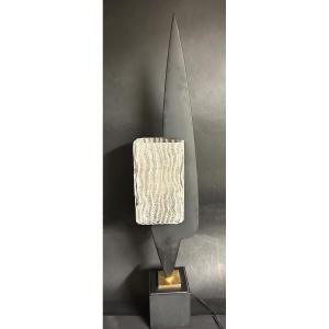 Arlus House Lamp 1950 In Wood And Glass 77,5cm In Very Good Condition
