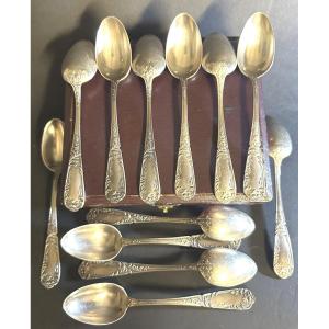 12 Silver-plated Coffee Spoons In Case Smp Silversmith Napoleon III Style In Very Good Condition