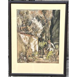 émile Othon Friez 1879-1949 Jardin Animé Lithograph Jacomet Circa 1930 Signed