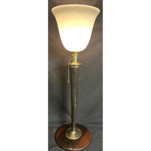 Antique Mazda Lamp In Very Good Condition Circa 1960 With Its Opaline Glass.