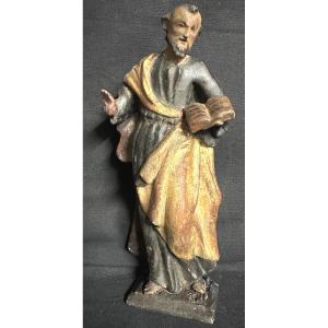 St Joseph 18th Century Polychrome And Gilded Wood Sculpture 23 Cm