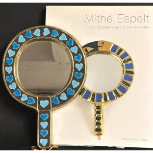 Mithé Espelt Rare Hand Mirror Hearts 1950 In Very Good Condition Love Heart