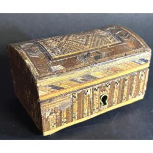 18th Century Curved Straw Marquetry Box