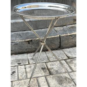 Tripod Silver-plated Pedestal Table With Removable Base 1950 Maison Jansen Or Baguès Table 56cm