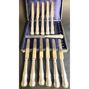 11 +1 Silver Dessert Knives (blades And Handles) In 19th Century Case
