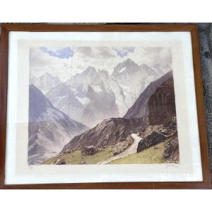 Joanny Drevet 1889-1969 La Meije From The Galibier Alps Mountain